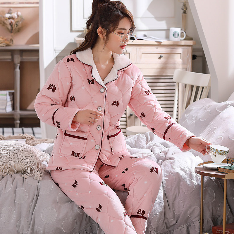 冬季三层法兰绒夹棉冬天韩版睡衣 亨沃服饰睡衣/家居服套装