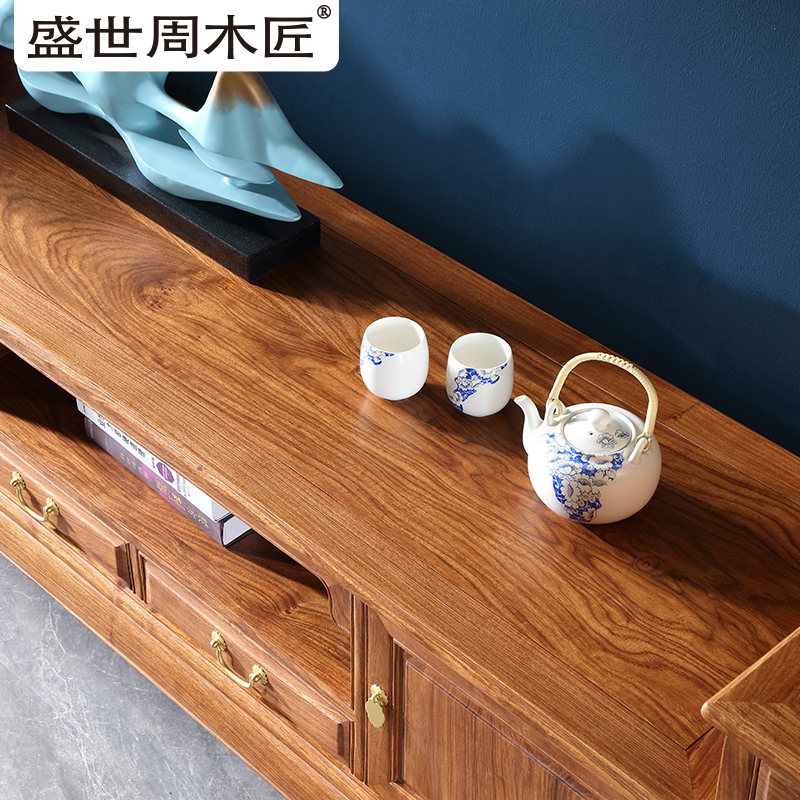 盛世周木匠三组合电视柜红木家具新中式刺猬紫檀客厅组合花梨木 - 图2