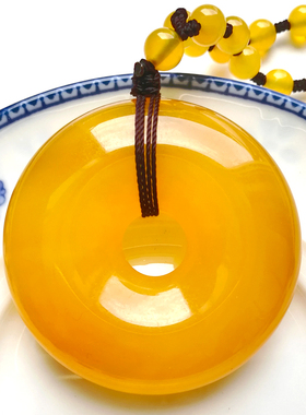 黄玉髓平安扣吊坠玛瑙项链蜜蜡