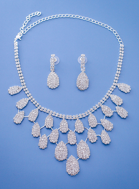 简约银色套装耳环项链结婚配饰