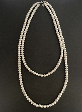 复古多层玻璃珍珠项链长款毛衣链