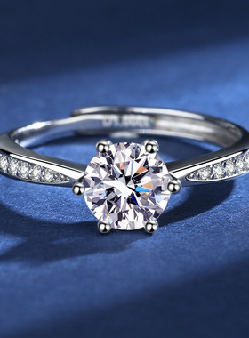 开口可调节六爪戒指活口银指环女款单排镶钻订婚情人节求婚礼物