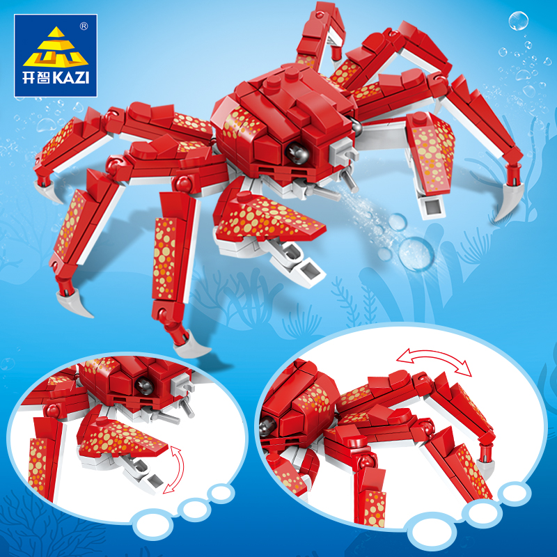 开智积木海洋世界动物儿童益智拼装玩具龙虾鲸鱼海豚男孩螃蟹模型 - 图2