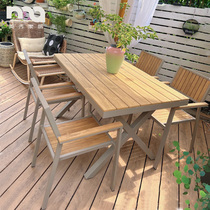 Outdoor table and chairs Courtyard Embalming Wood Outside Swing Table Balcony Plastic Wood Casual Cafe table and chairs outdoor garden table