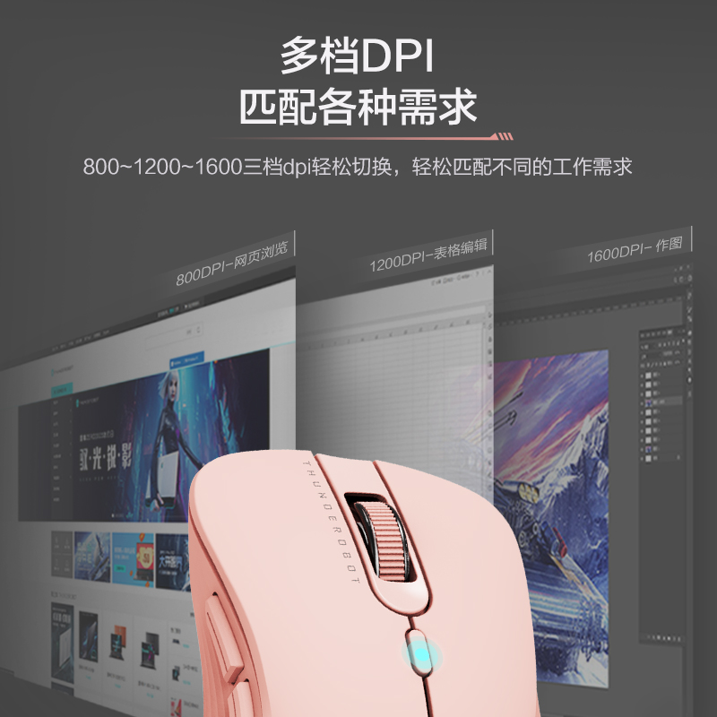 雷神ML101无线办公鼠标静音小巧轻便女生女士长续航可爱粉色白色