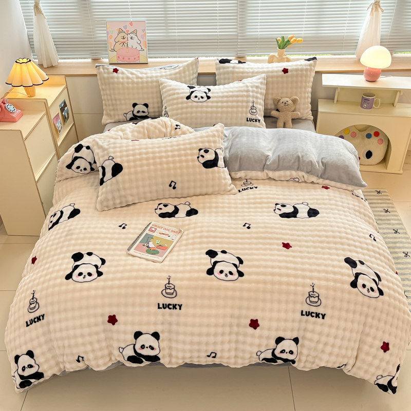 泡泡牛奶绒床上四件套冬季双面绒床单被套加厚珊瑚绒床笠款三件套,淘宝优惠券,粉丝福利购,淘宝优惠卷