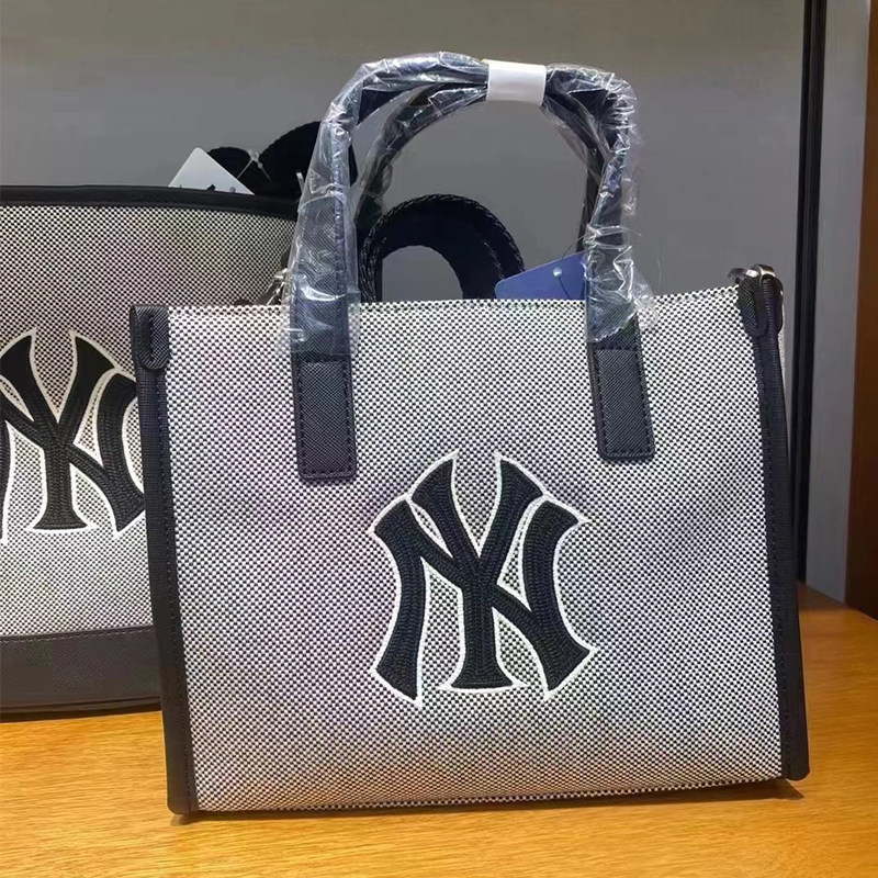 MLB专柜22年新款牛仔拼色托特包NY刺绣休闲大容量单肩包手拎包_虎窝淘