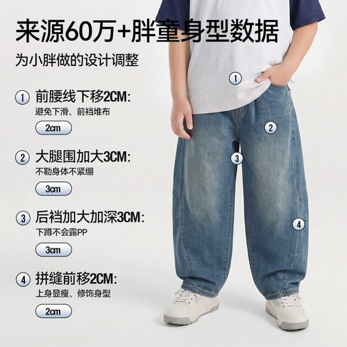 【立体廓形牛仔裤】小猪托尼男胖童凉感弯刀裤中大童复古轻薄长裤 - 图3