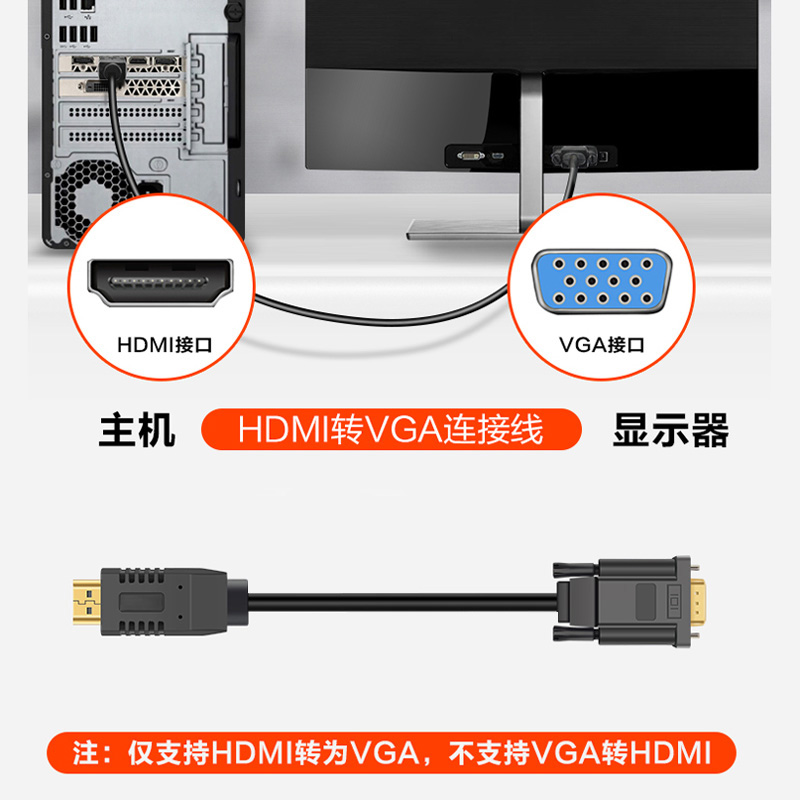 适用惠普华硕联想笔记本电脑HDMI1转VGA高清转换线ps4游戏机接投影仪办公PPT多媒体1米2米15针vja视频线D-sub - 图2