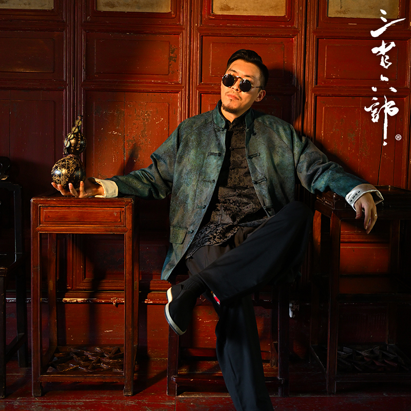 三省六部·门下省【三界】秋季高端复古提花绸缎男士手工盘扣唐装 - 图1