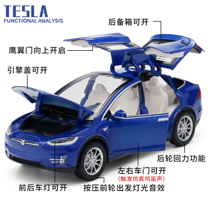 1:24特斯拉modelx合金车模大号仿真金属车摆件鸥翼开门跑车玩具车-图2