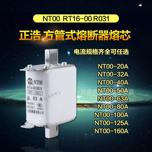 正浩 RT16 NT00 32A40A50A 63A 100A125A 160A 陶瓷保险丝熔断器 - 图0