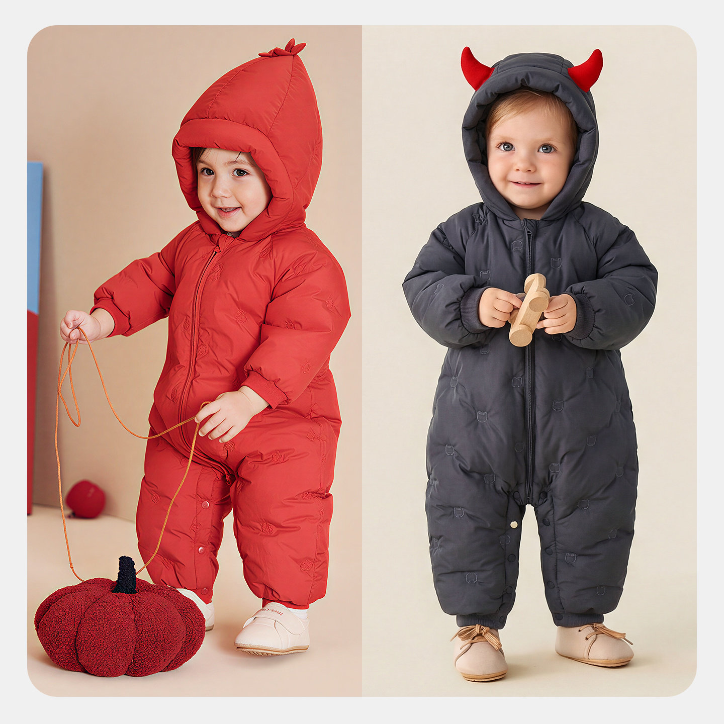 【真心绒】迷你巴拉男女童羽绒连体衣宝宝婴儿精灵帽爬服2025冬,淘宝优惠券,粉丝福利购,淘宝优惠卷