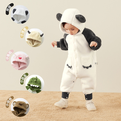迷你巴拉巴拉婴儿连体衣外出加厚珊瑚绒爬服毛绒衣服加绒保暖萌趣