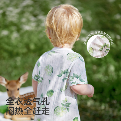 欧孕婴儿开裆连体衣夏季透气爬服