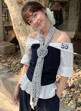 韩系高级复古时髦波点长条丝巾