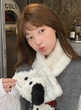 可爱小狗耳朵毛绒围巾女