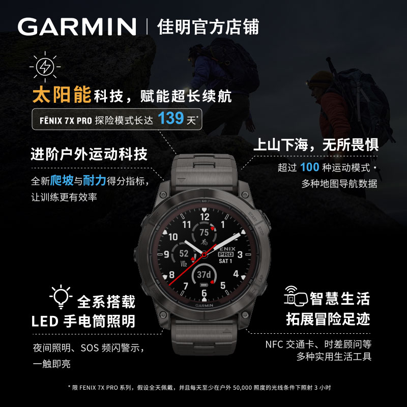 Garmin佳明fenix7Pro系列太阳能户外运动手表心率血氧GPS地图导航 - 图0