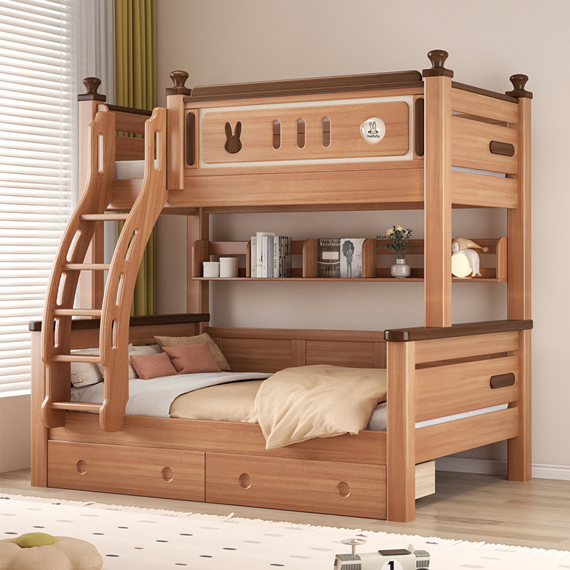 全红檀木上下铺双层床实木儿童高低床小户型美式双层床两层上下床,淘宝优惠券,粉丝福利购,淘宝优惠卷