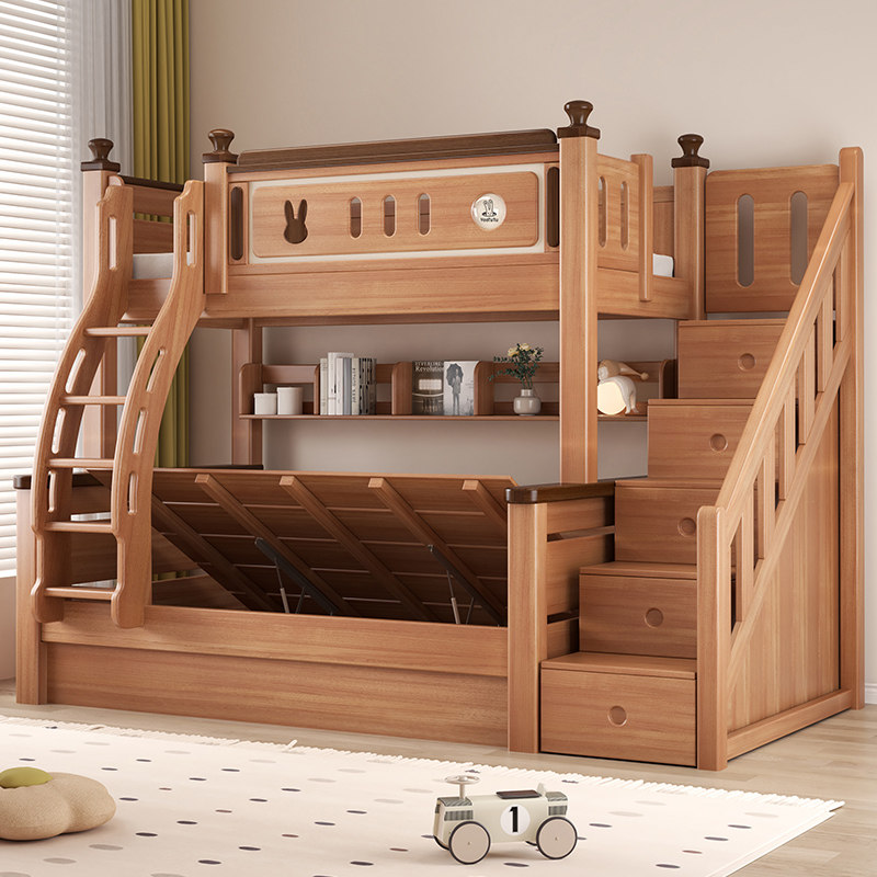 全红檀木上下铺双层床实木儿童高低床小户型美式双层床两层上下床,淘宝优惠券,粉丝福利购,淘宝优惠卷