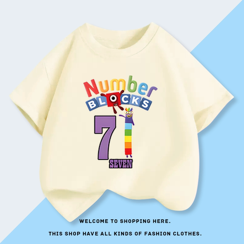 Numberblocks数字积木7号衣服儿童短袖t恤夏季纯棉卡通男女童上衣 - 图2