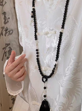 新中式黑色流苏斜挎链项链女长古风马面裙配饰毛衣链挂件装饰复古