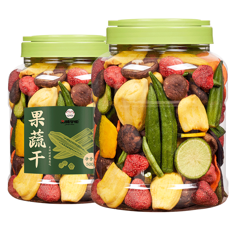 综合果蔬脆片蔬菜干水果干非冻干草莓脆混合装罐装500g香菇秋葵干 - 图0
