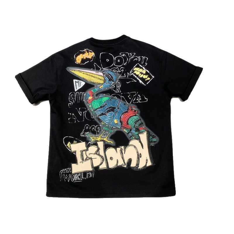 2024潮牌设计感鹈鶘涂鸦短袖T恤男士时尚痞帅宽松半袖ins百搭上衣