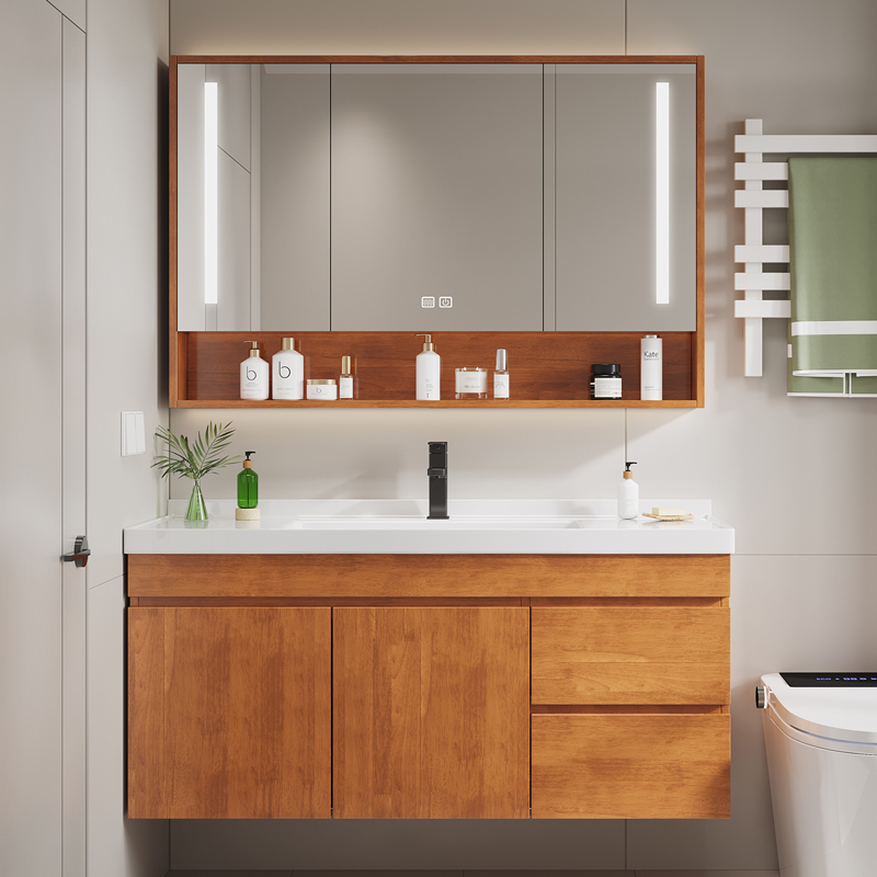 新款2023橡木浴室柜组合网红陶瓷一体盆卫生间洗手洗脸厕所洗漱台