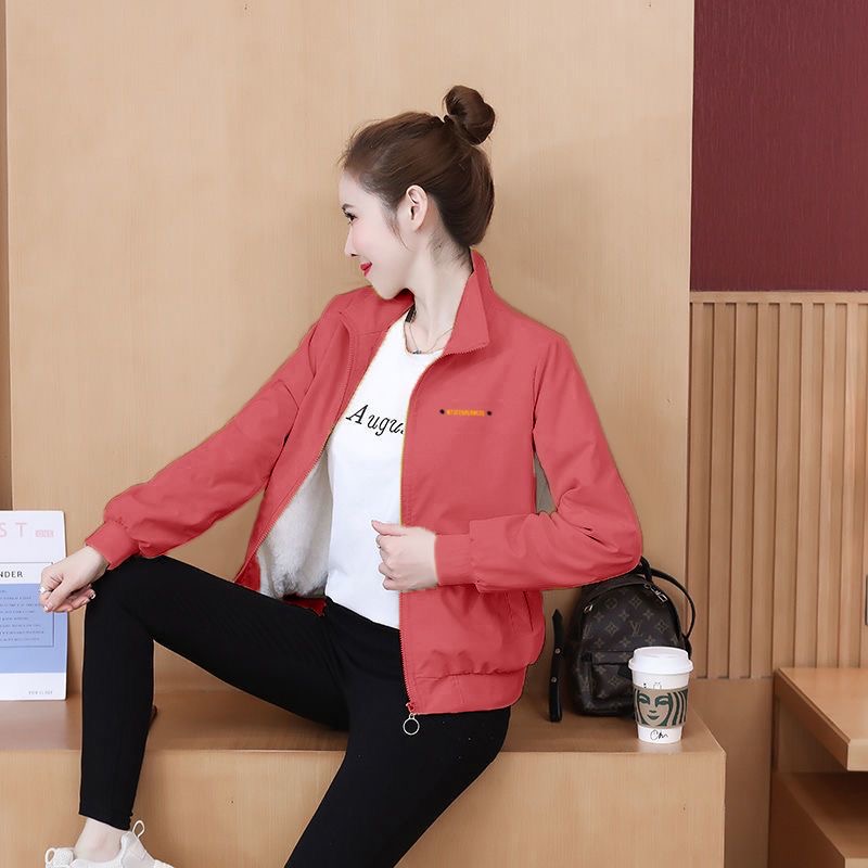 外套女秋季2024年新款立领短款上衣字母时尚百搭初高中休闲外衣潮 - 图0