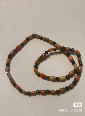天然翡翠项链径卡6mm搭配绿玉髓南红玛瑙等多色珠
