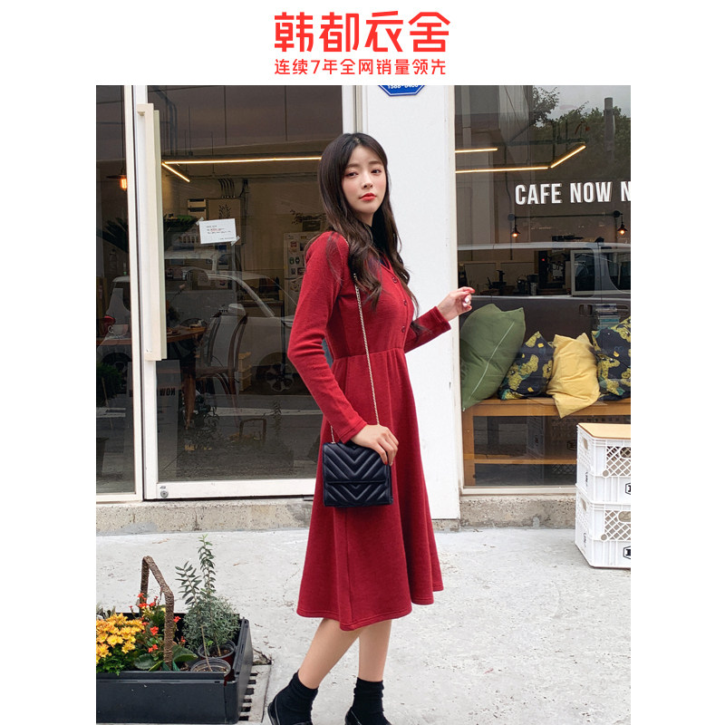 韩都衣舍2020秋装新款v领尧连衣裙 韩都衣舍秀衣莲连衣裙