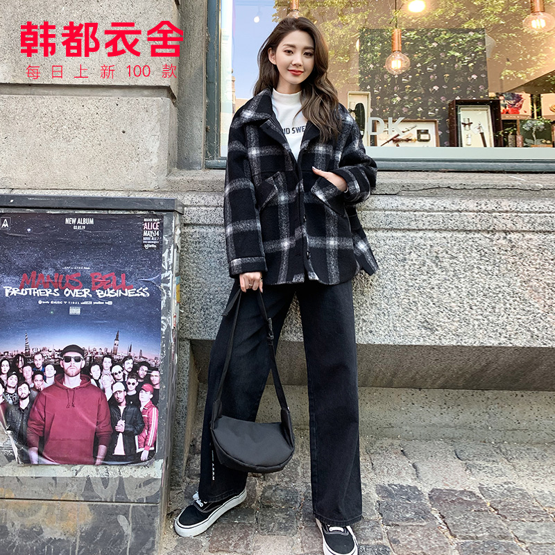 韩都衣舍2019韩版冬新款宽松显瘦女 韩都衣舍秀衣莲毛呢外套