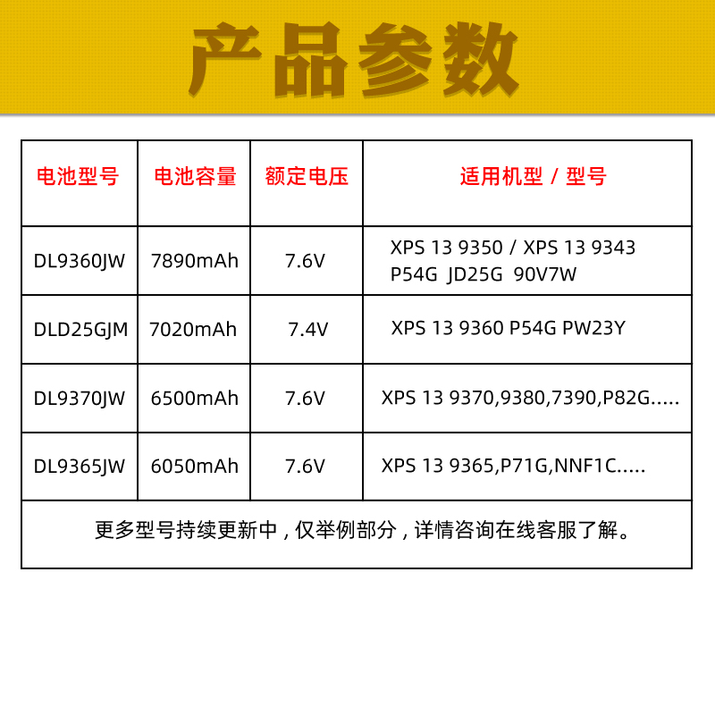 适用于戴尔XPS 13 9360 9350  9343 9370 9380 9365 PW23Y  P54G JD25G  90V7W内置笔记本电脑电池 - 图3