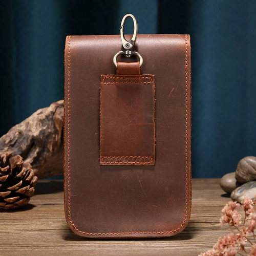 头层牛皮男士手机腰包真皮工地干活硬皮穿皮带挂腰烟盒包竖款皮套 - 图2