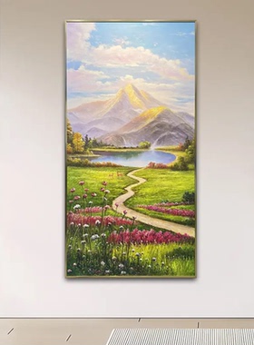 一路有你玄关装饰画入户走廊复刻油画立体竖版书房客厅挂画