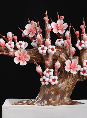 东方泥土摆件梅花客厅玄关一品