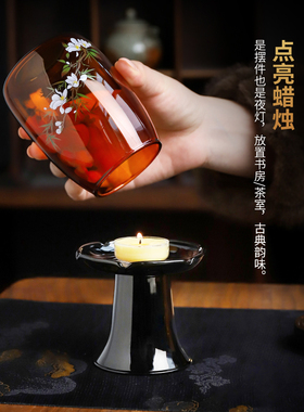 东方泥土静园供佛玻璃灯罩烛台