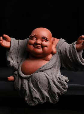 笑迎纳福陶瓷弥勒佛摆件