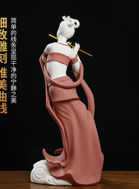 东方泥土敦煌舞女飞天雕塑艺术品 德化白瓷仕女中式陶瓷工艺摆件