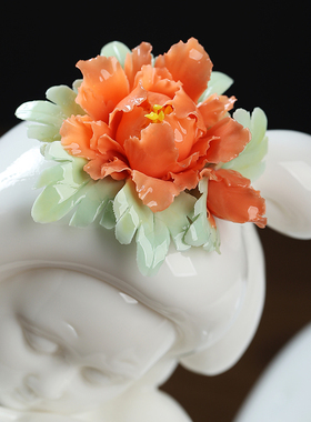 东方泥土《国色天香》德化白瓷陶瓷美女雕塑工艺品 家居客厅摆件