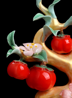 陶瓷好柿花生摆件招财吉祥物