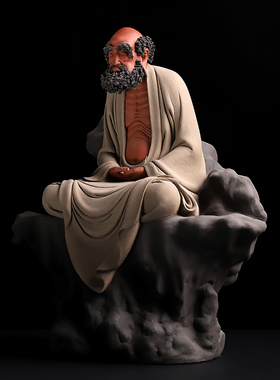 张明贵大师作品陶瓷达摩雕像摆件