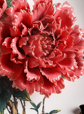 东方泥土新中式手工牡丹花挂盘摆件客厅玄关酒柜书房博古架装饰品