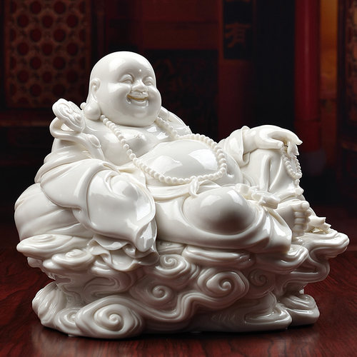 东方泥土《祥云笑佛》德化白瓷弥勒佛雕塑艺术工艺品中式家居摆件 - 图2