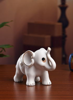 东方泥土陶瓷小象一对装饰品