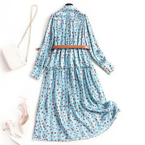 雪纺系带胖mm收腰智熏法式桔梗裙樱花蔓舞学生森系中长长袖连衣裙