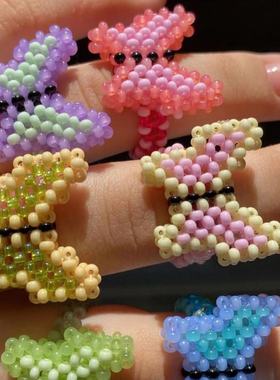 串珠蝴蝶进口米珠戒指