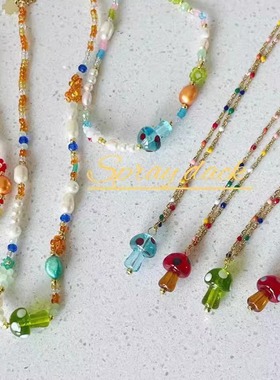 法国小众链钛琉璃蘑菇项链