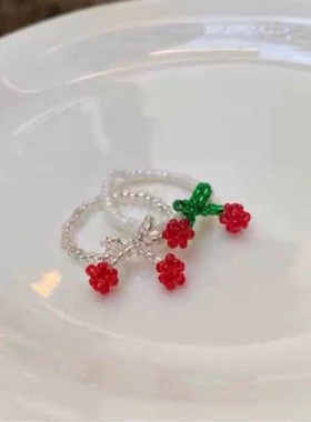 ins买二送一同款樱桃串珠戒指